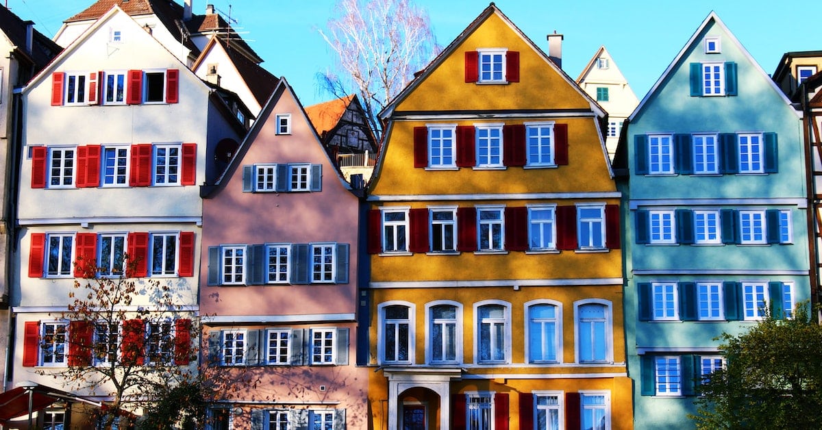 colorful townhouses managed by a property manager